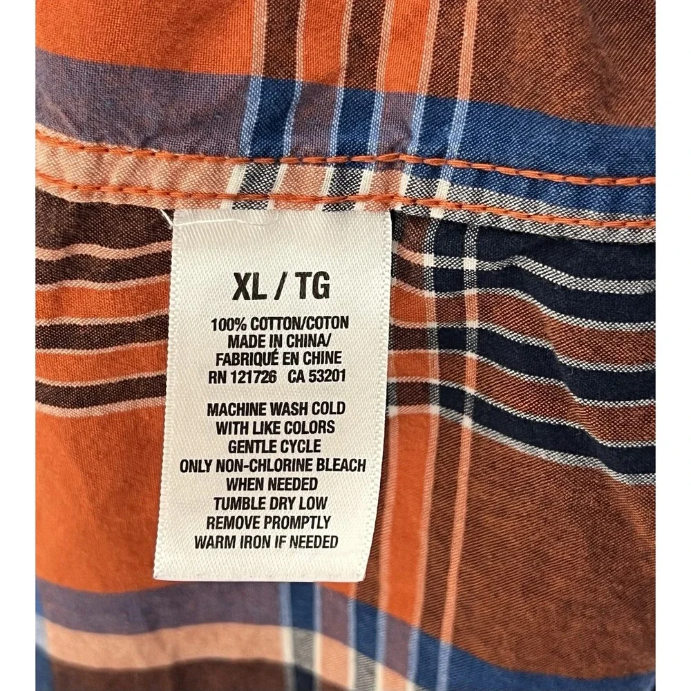 Aeropostale Button Down Shirt Mens Siz XL Orange Blue Plaid Cotton Chest Pocket